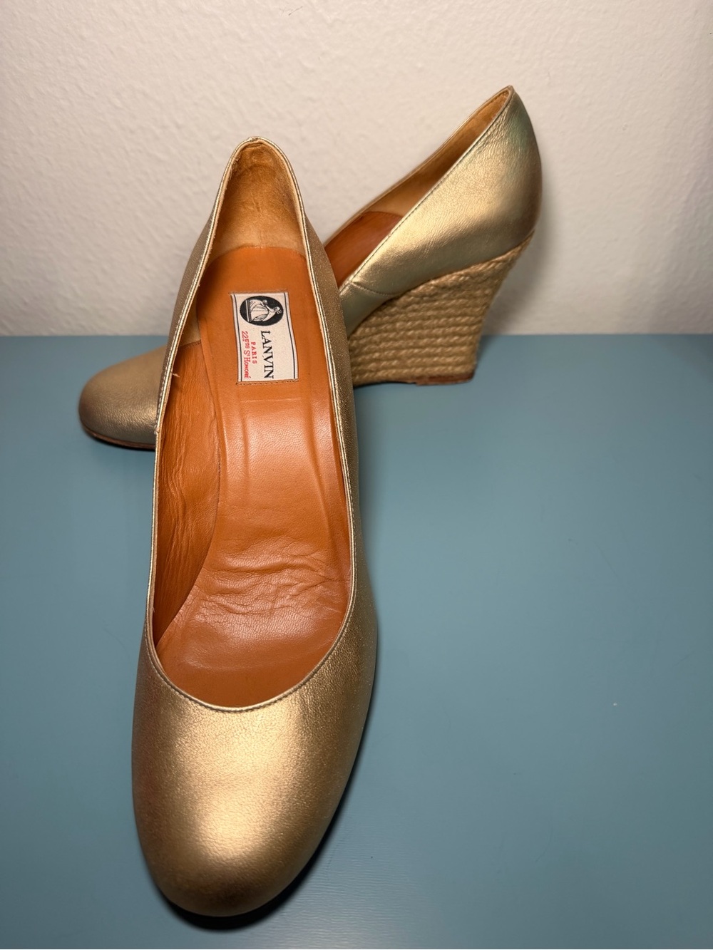 Lanvin Metallic Gold Wedge Espadrille Pumps